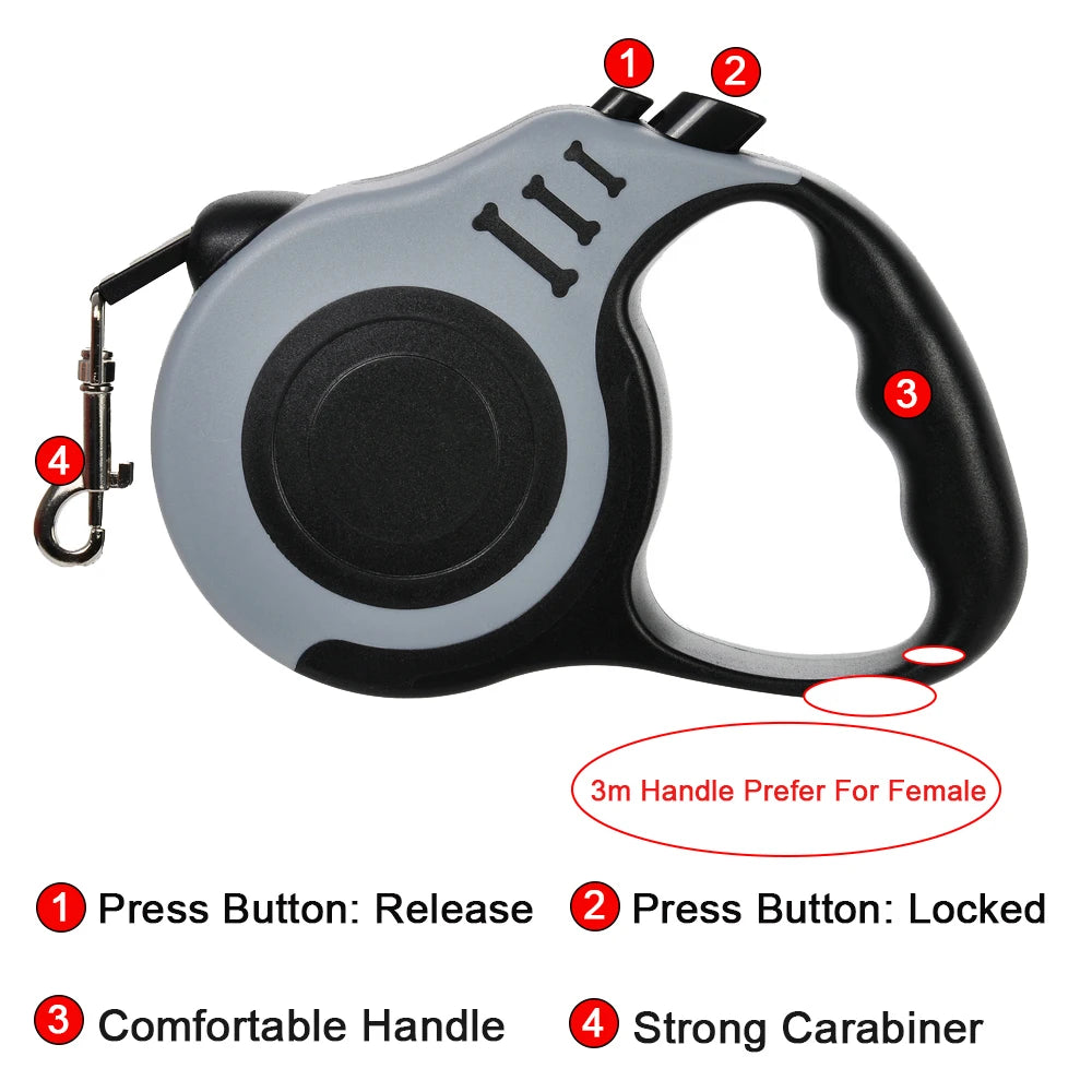 Tailmere Retractable Dog Lead — Strong Nylon 5m, All Breeds