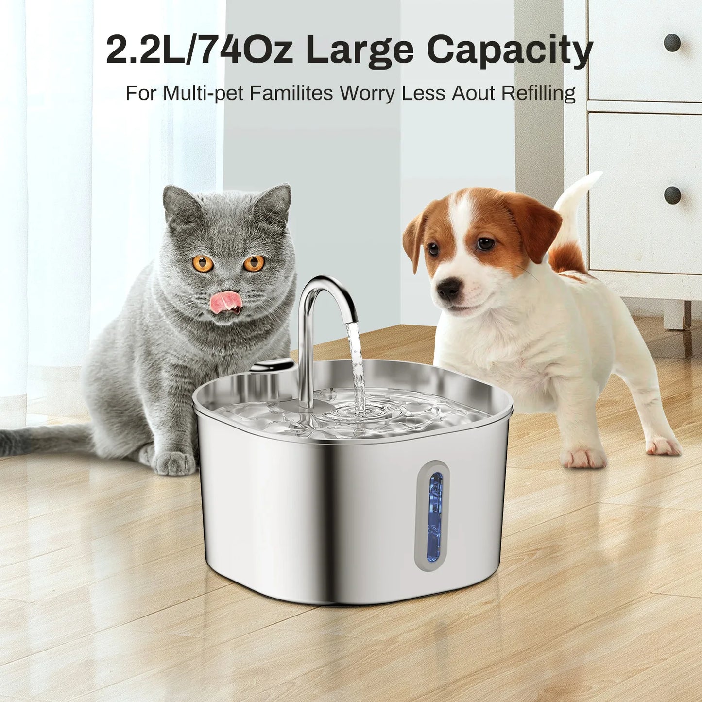Tailmere 2.2L Cat Water Fountain — Silent Pump, Fresh Filtered Water 24/7