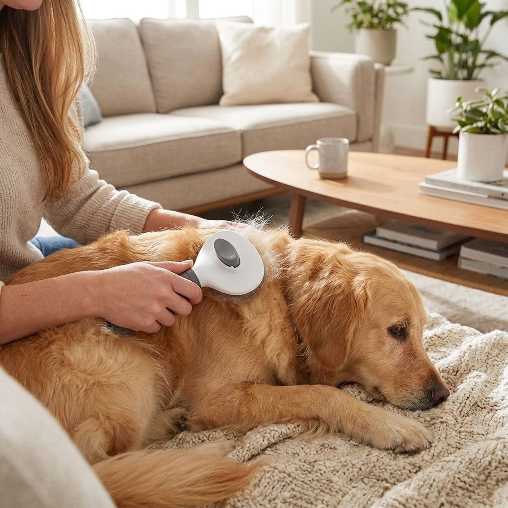 Tailmere Self-Cleaning Slicker Brush lifestyle